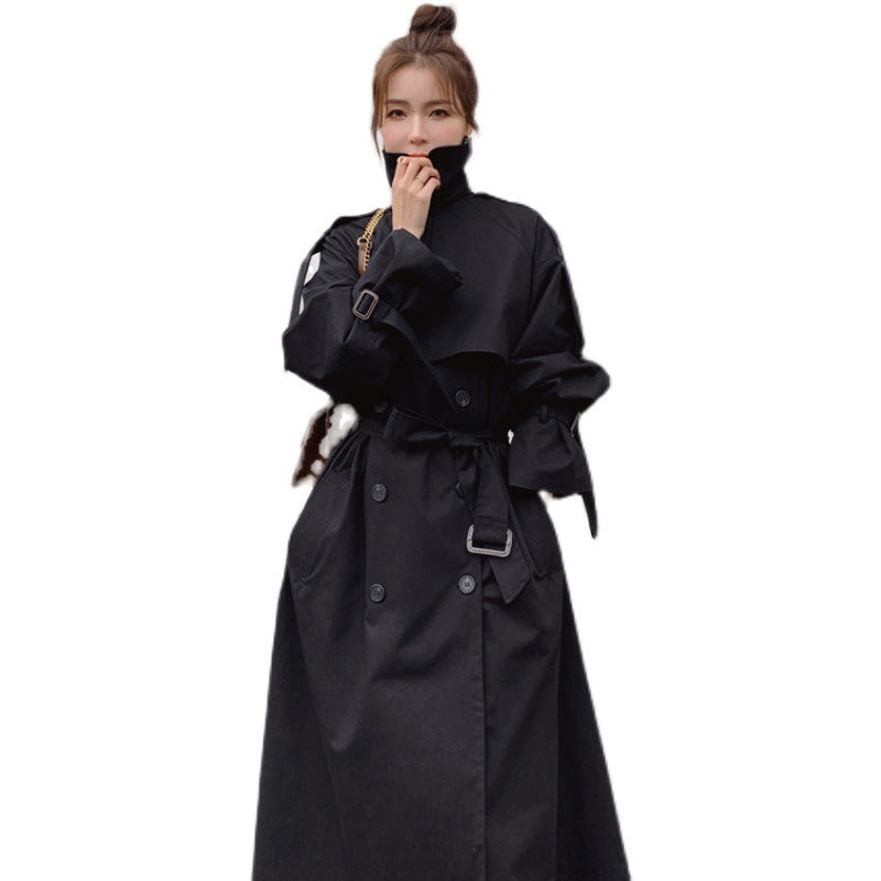 Dames stijlvolle oversized trenchcoat met dubbele knoopsluiting en stormflap 5