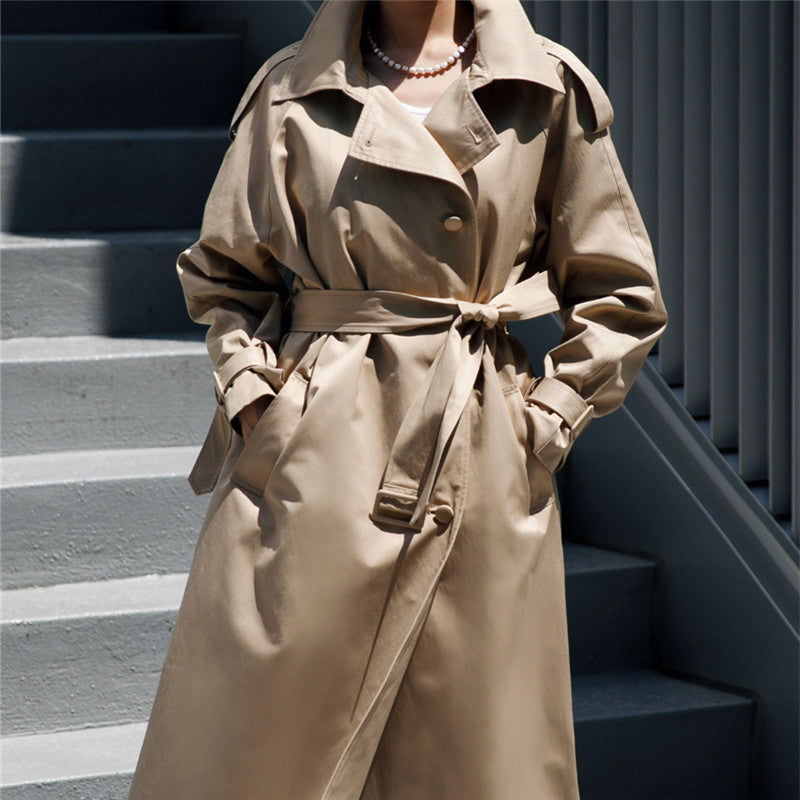 Dames oversized trenchcoat met stormflap en afneembare strikceintuur 2