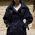 Dames oversized trenchcoat met stormflap en afneembare strikceintuur 4