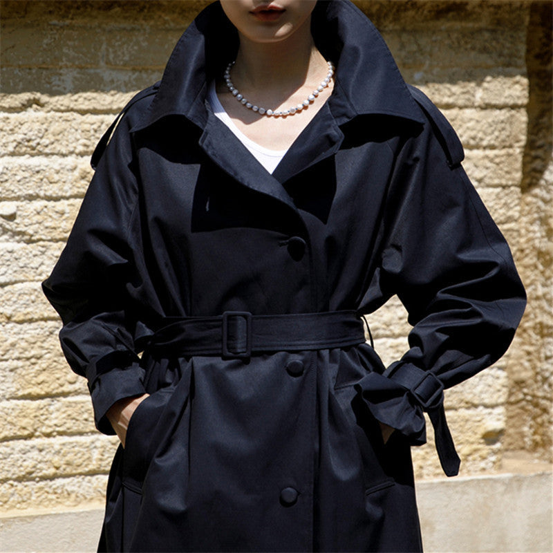 Dames oversized trenchcoat met stormflap en afneembare strikceintuur 4