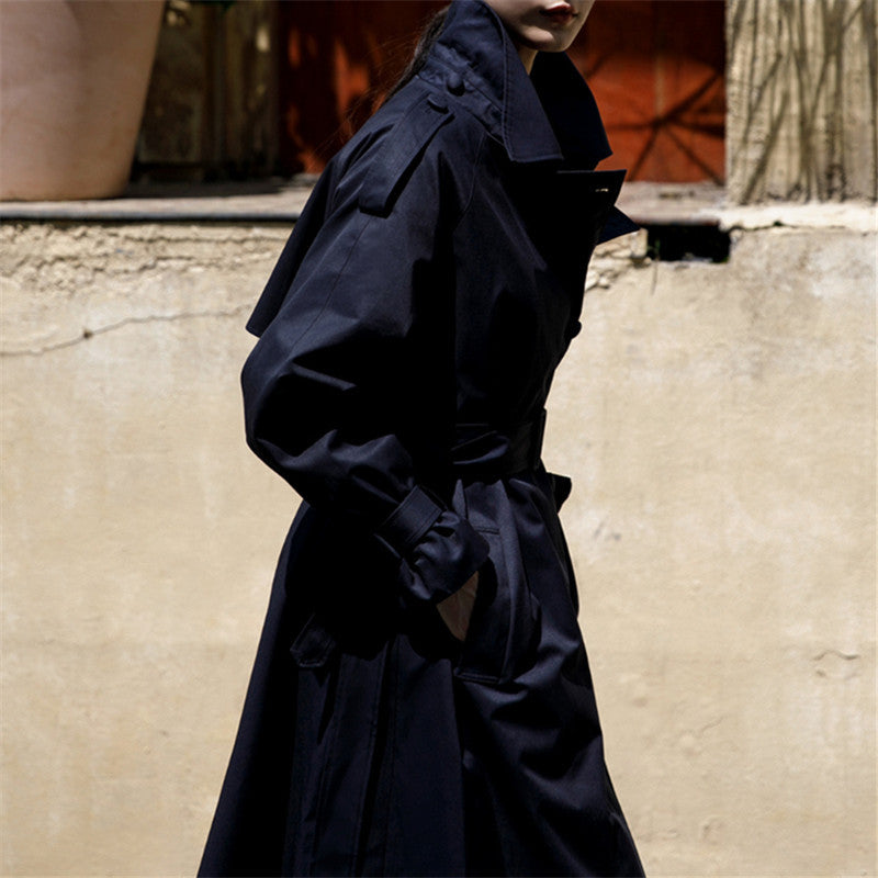 Dames oversized trenchcoat met stormflap en afneembare strikceintuur 5