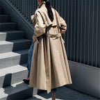 Dames oversized trenchcoat met stormflap en afneembare strikceintuur 7