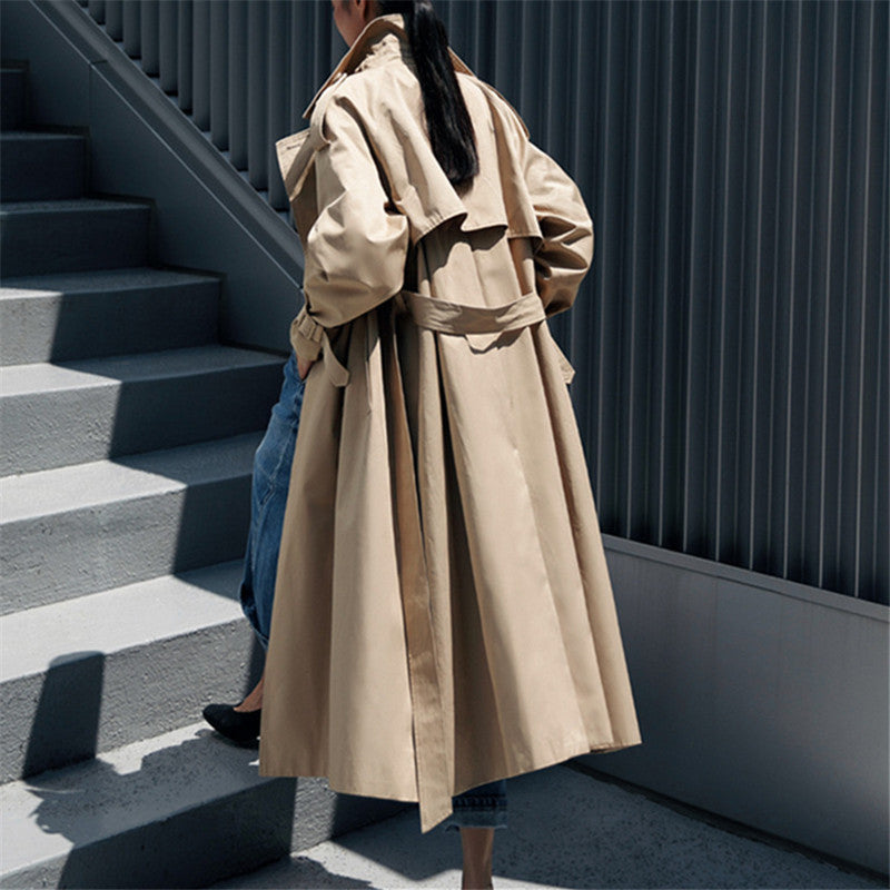 Dames oversized trenchcoat met stormflap en afneembare strikceintuur 7