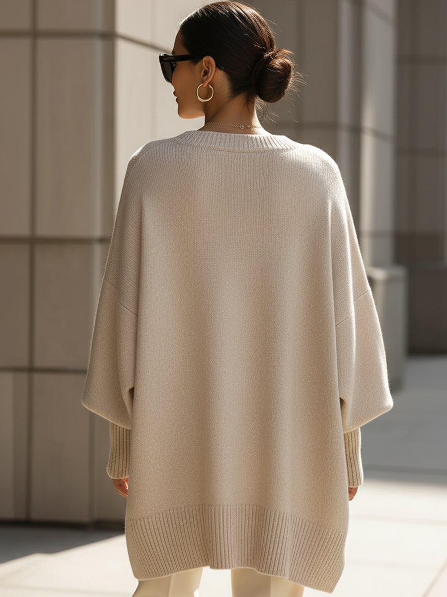 Dames poncho-strickpullover met fledermausärmeln in elegante stijl. 2