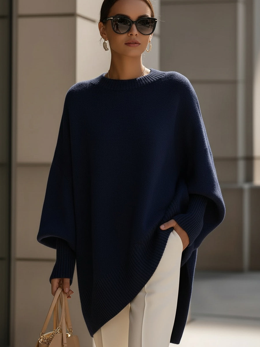 Dames poncho-strickpullover met fledermausärmeln in elegante stijl. 5