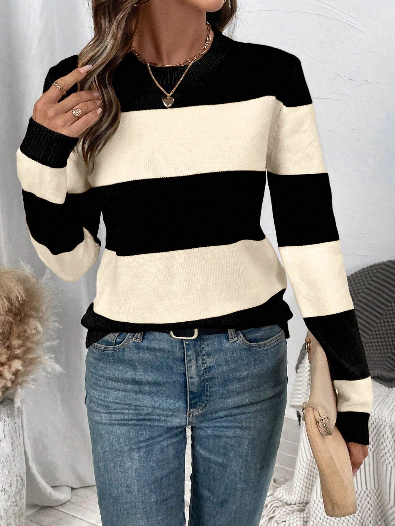 Dames pullover met gestreept ontwerp en rondhals, elegante stijl. 10