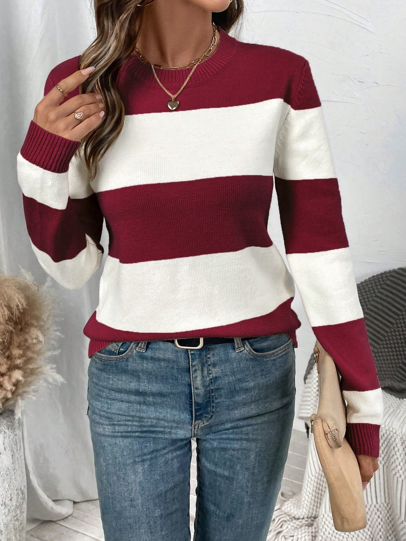 Dames pullover met gestreept ontwerp en rondhals, elegante stijl. 11