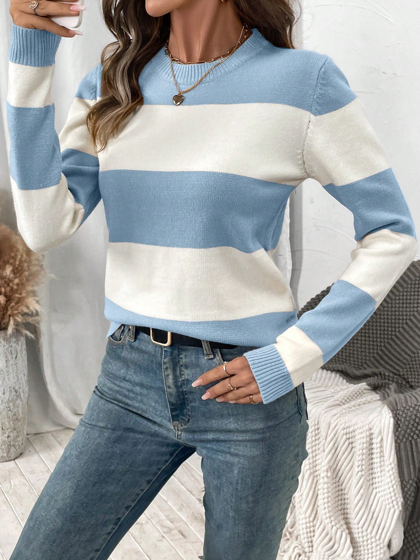 Dames pullover met gestreept ontwerp en rondhals, elegante stijl. 3