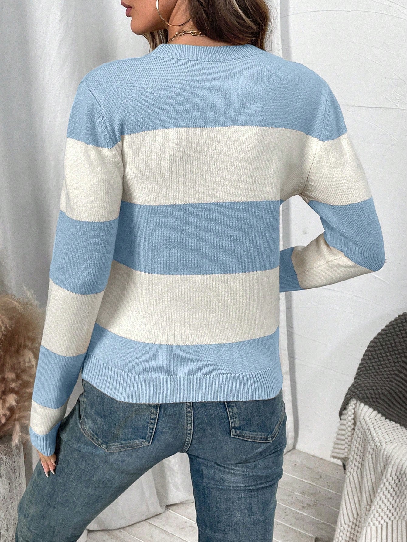 Dames pullover met gestreept ontwerp en rondhals, elegante stijl. 5