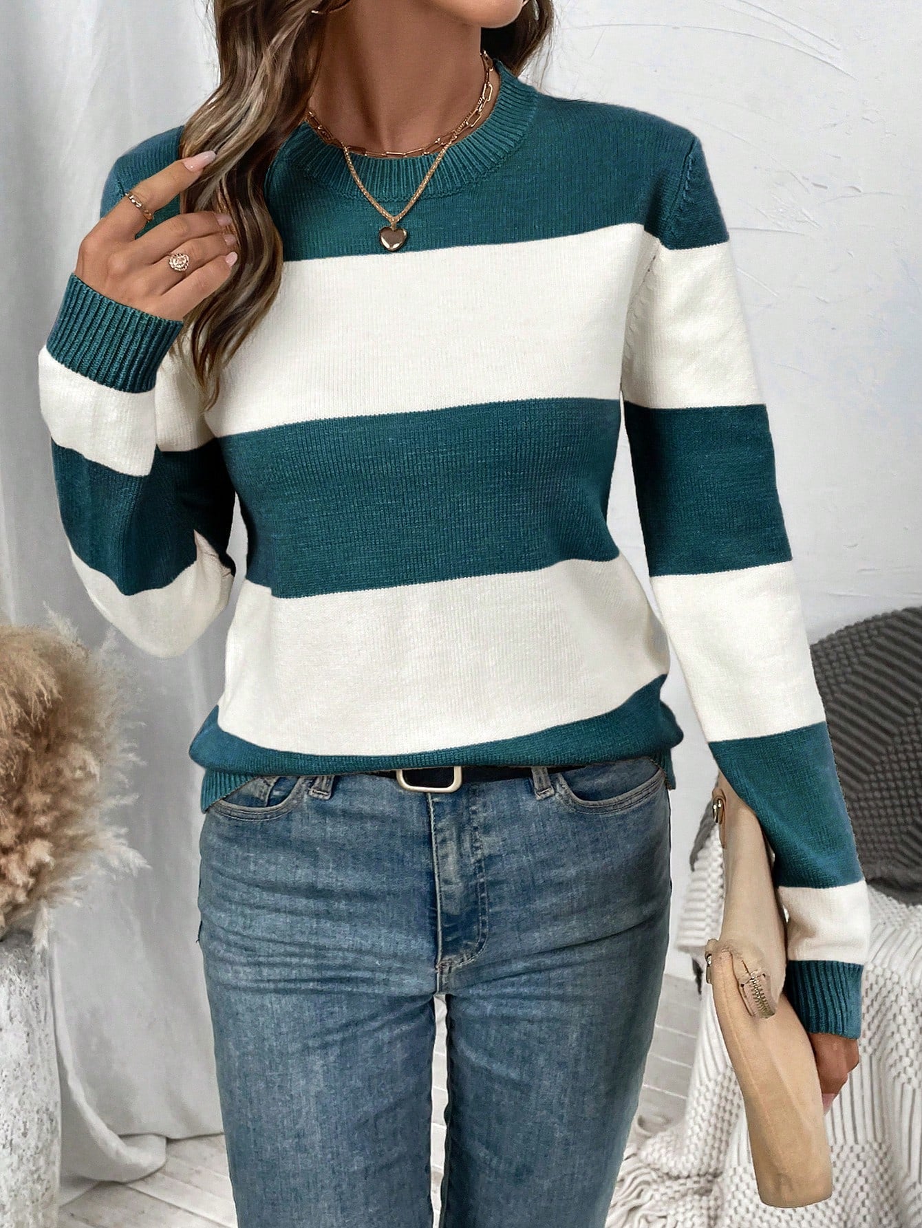 Dames pullover met gestreept ontwerp en rondhals, elegante stijl. 6