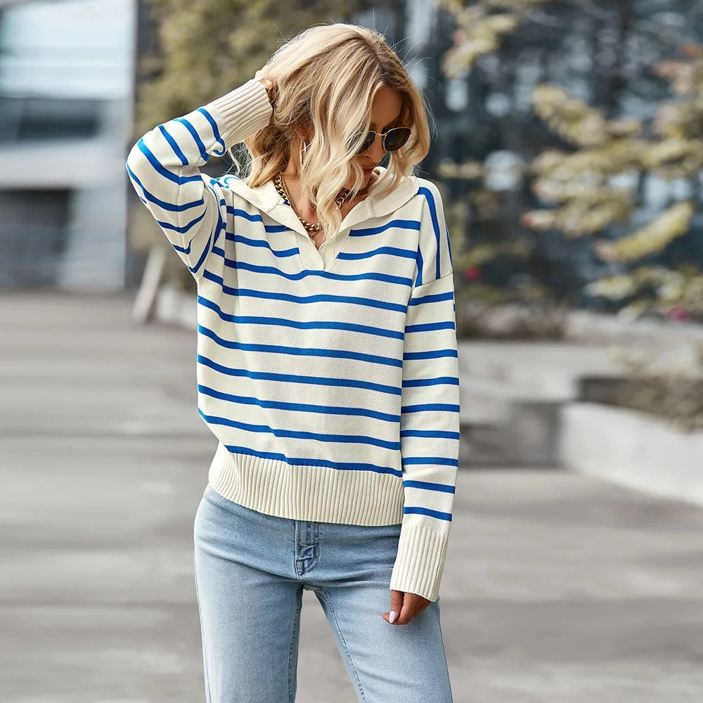 Elegante gestreepte pullover met V-hals voor dames.
