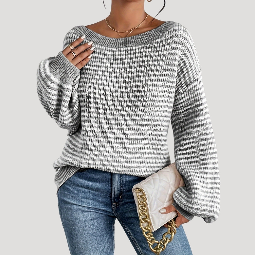 Elegante dames pullover in strepen met U-boot uitsnijding, gemaakt van zacht breiwerk. 10