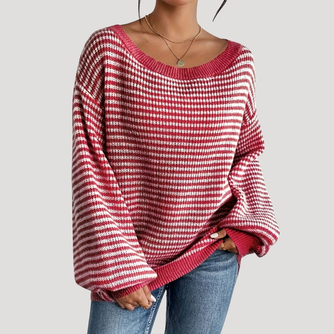 Elegante dames pullover in strepen met U-boot uitsnijding, gemaakt van zacht breiwerk. 11