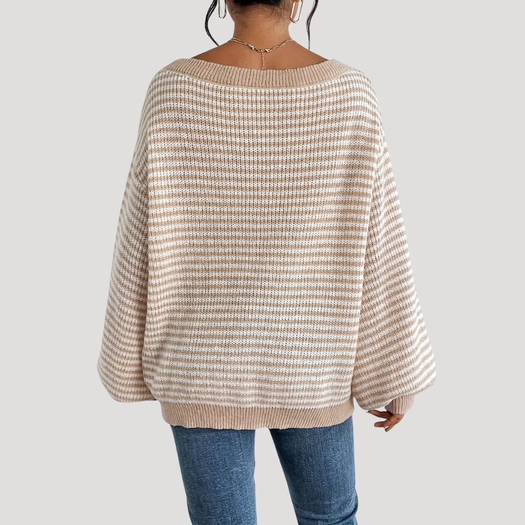 Elegante dames pullover in strepen met U-boot uitsnijding, gemaakt van zacht breiwerk. 5