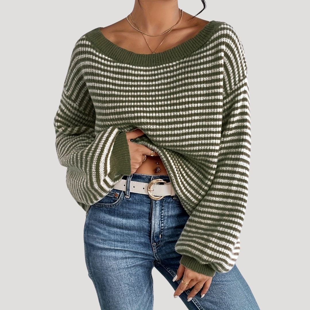 Elegante dames pullover in strepen met U-boot uitsnijding, gemaakt van zacht breiwerk. 6