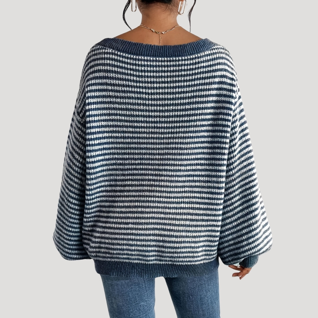 Elegante dames pullover in strepen met U-boot uitsnijding, gemaakt van zacht breiwerk. 8