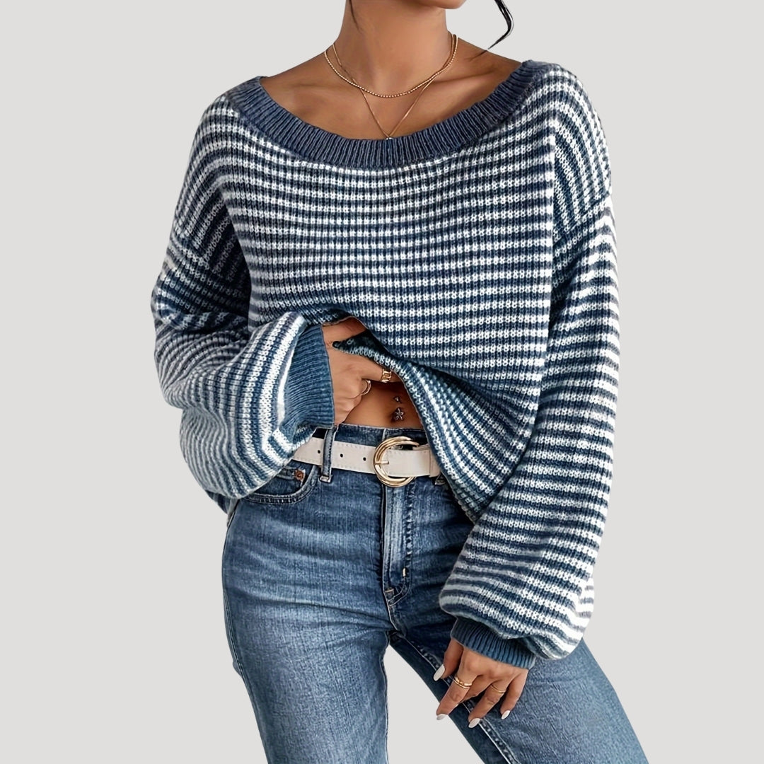 Elegante dames pullover in strepen met U-boot uitsnijding, gemaakt van zacht breiwerk. 9