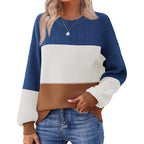 Dames pullover langarm met colorblock-design in marineblauw, bruin en bordeaux. 2