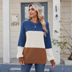 Dames pullover langarm met colorblock-design in marineblauw, bruin en bordeaux. 3