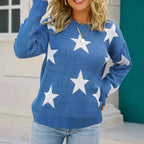 Dames pullover met sterrenpatroon in blauw, stijlvol en comfortabel.