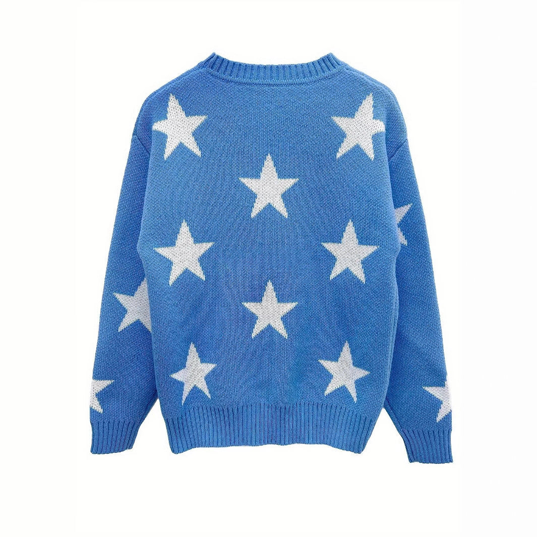 Dames pullover met sterrenpatroon in blauw, stijlvol en comfortabel. 2