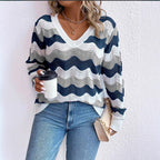Elegante damespullover met golvenpatroon in blauw. 2