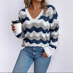 Elegante damespullover met golvenpatroon in blauw. 5