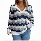 Elegante damespullover met golvenpatroon in blauw. 6