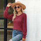 Dames pullover met gestructureerde mouwen in bordeaux kleur. 2