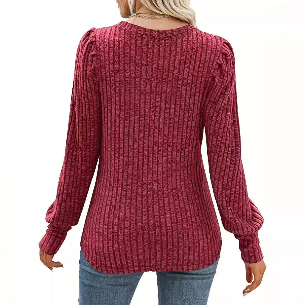 Dames pullover met gestructureerde mouwen in bordeaux kleur. 3