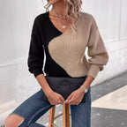Dames pullover met V-ausschnitt in colorblock-stijl, elegant en comfortabel. 4