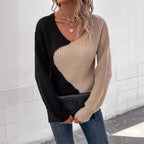 Dames pullover met V-ausschnitt in colorblock-stijl, elegant en comfortabel. 5