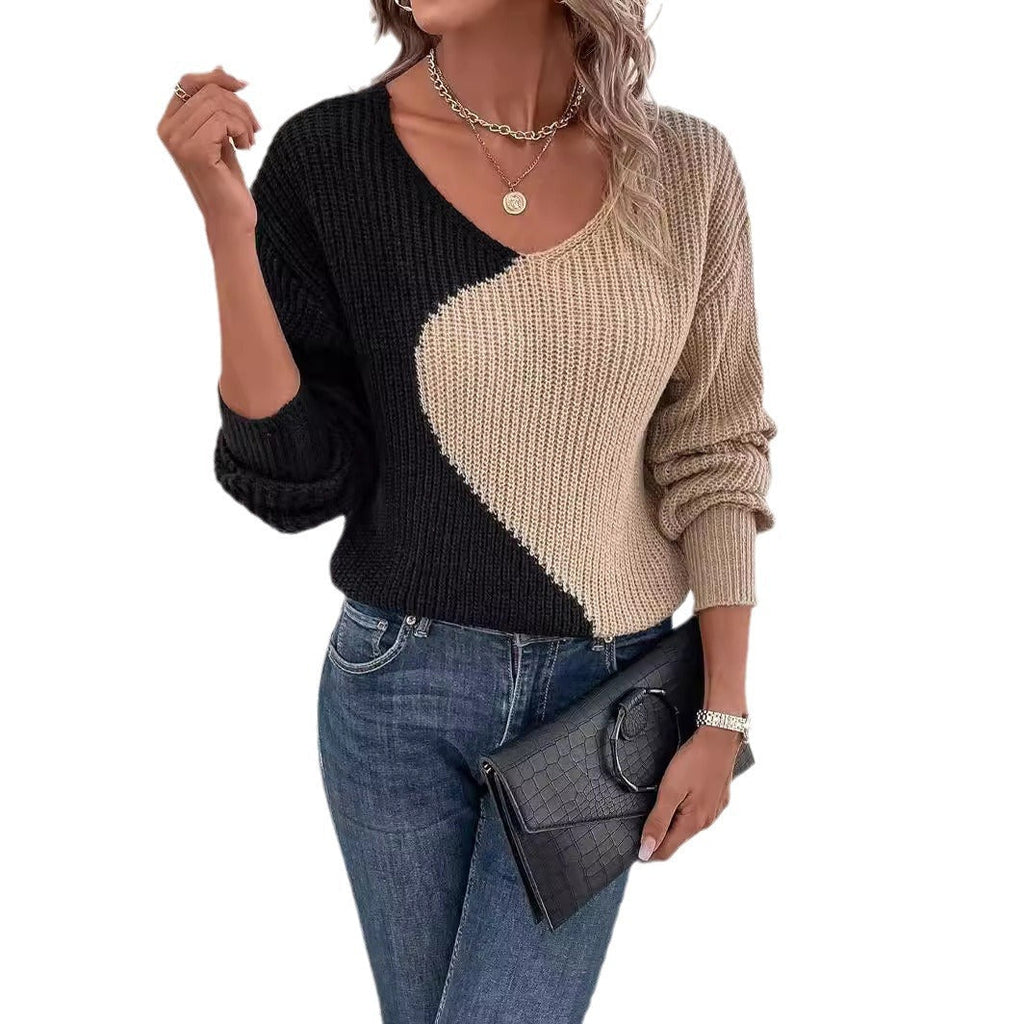 Dames pullover met V-ausschnitt in colorblock-stijl, elegant en comfortabel. 6