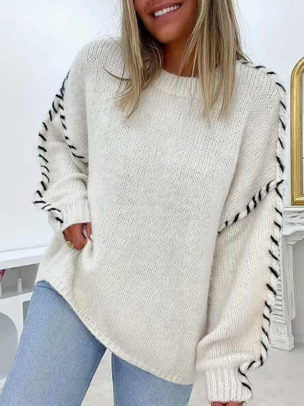 Comfortabele oversized damespullover met ronde hals in verschillende kleuren.