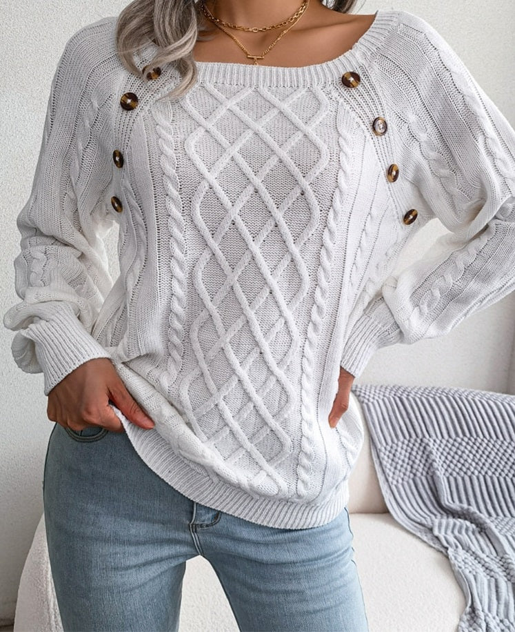 Dames Rautenstrickpullover met Rundhalsausschnitt in Khaki kleur