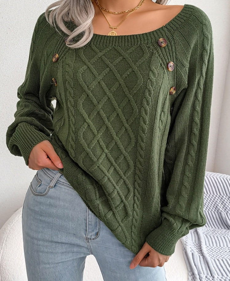 Dames Rautenstrickpullover met Rundhalsausschnitt in Khaki kleur 2