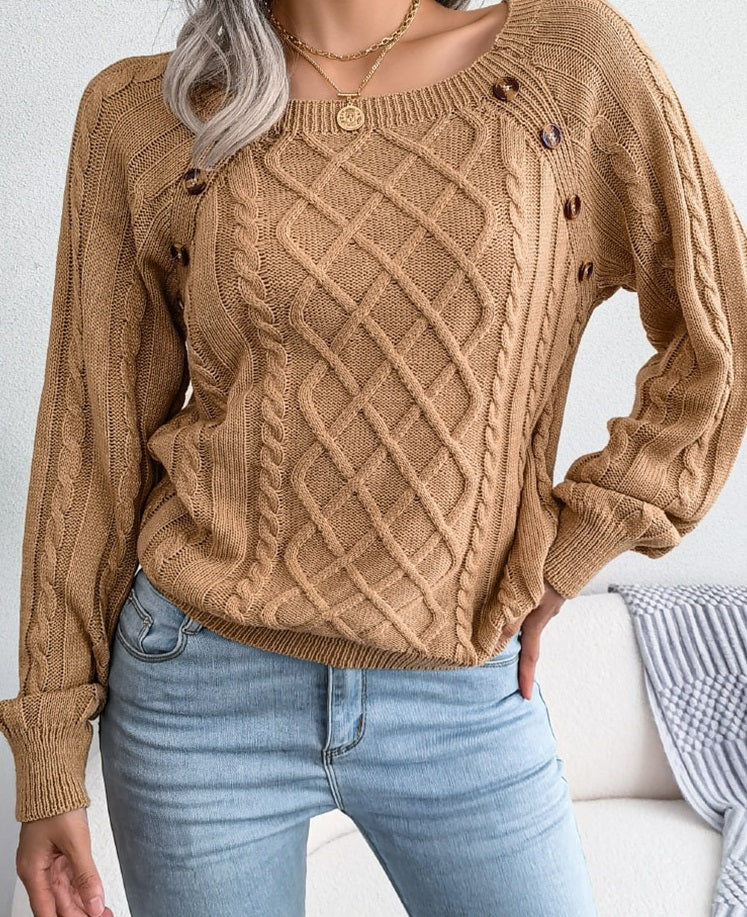 Dames Rautenstrickpullover met Rundhalsausschnitt in Khaki kleur 3