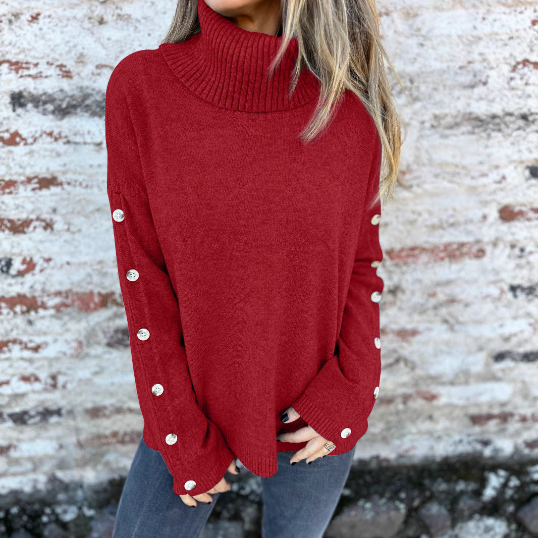 Elegante dames rollkragenpullover met knoopdetails, perfect voor elke gelegenheid. 3