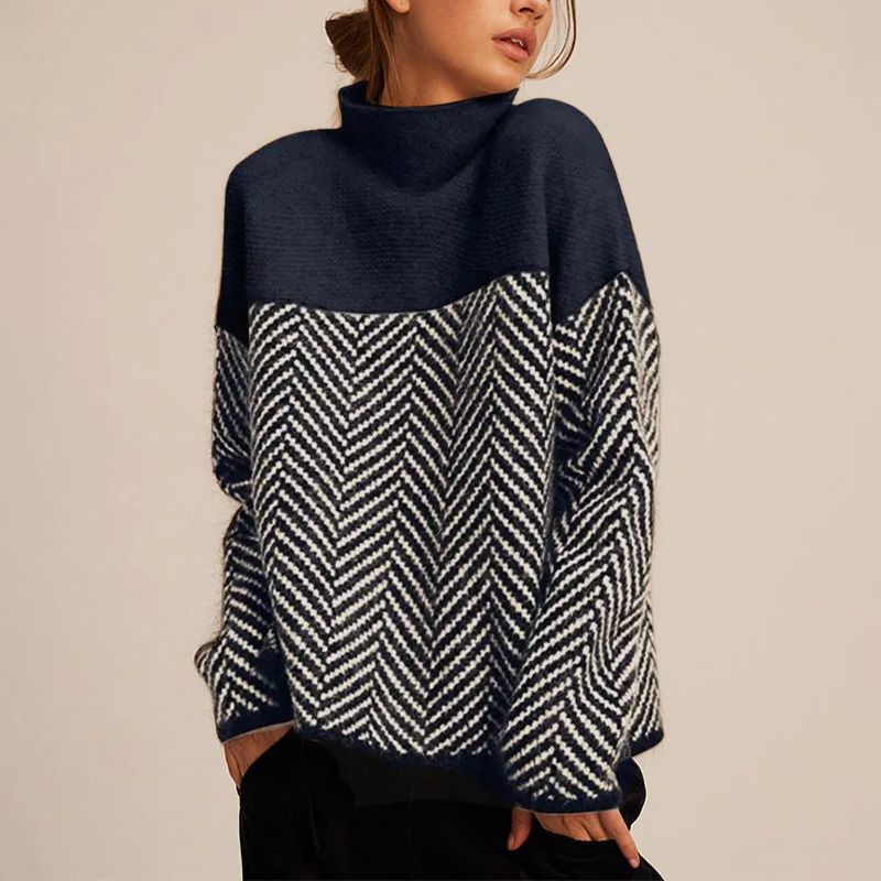 Dames rollkragenpullover met visgraatpatroon in stijlvol ontwerp. 3