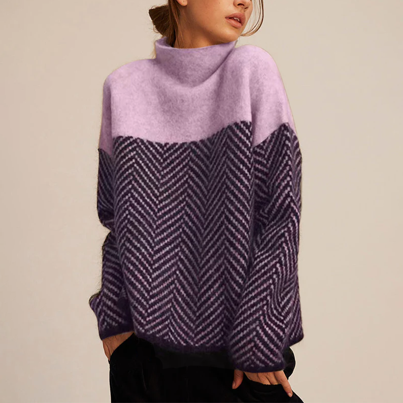 Dames rollkragenpullover met visgraatpatroon in stijlvol ontwerp. 4