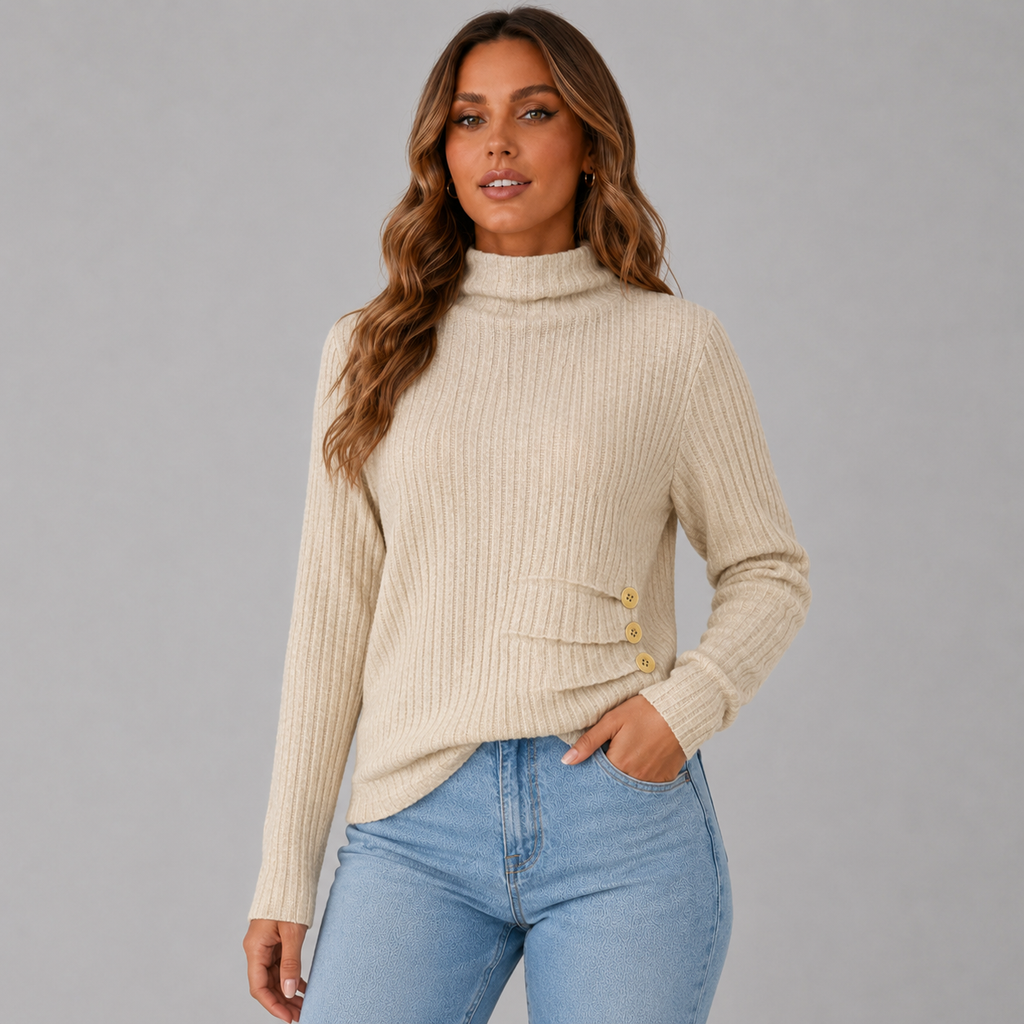 Dames Rollkragenpullover met Knopfdetail in stijlvol ontwerp.