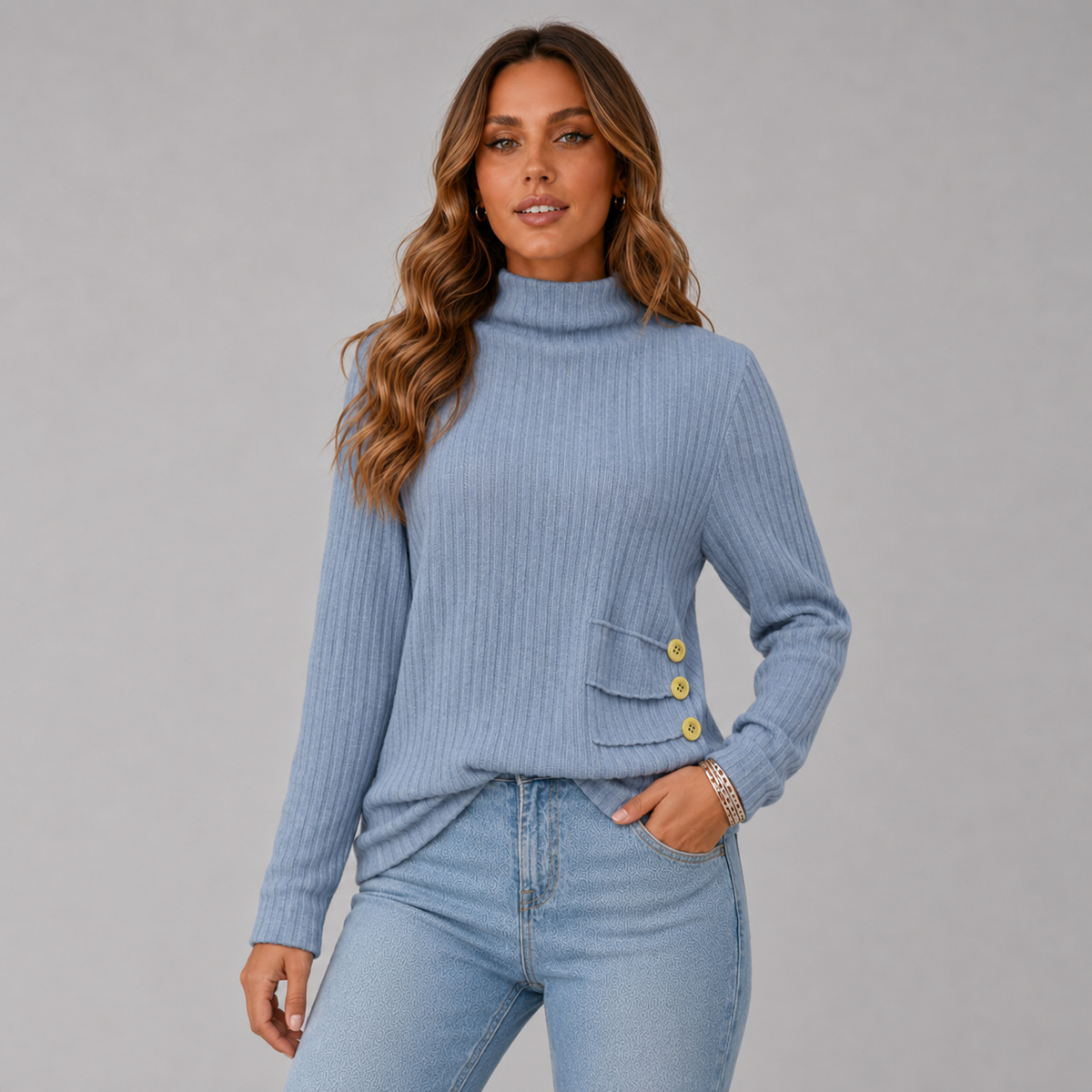 Dames Rollkragenpullover met Knopfdetail in stijlvol ontwerp. 10