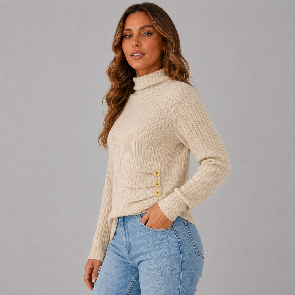 Dames Rollkragenpullover met Knopfdetail in stijlvol ontwerp. 2