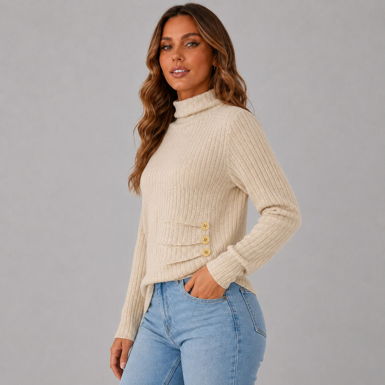 Dames Rollkragenpullover met Knopfdetail in stijlvol ontwerp. 2