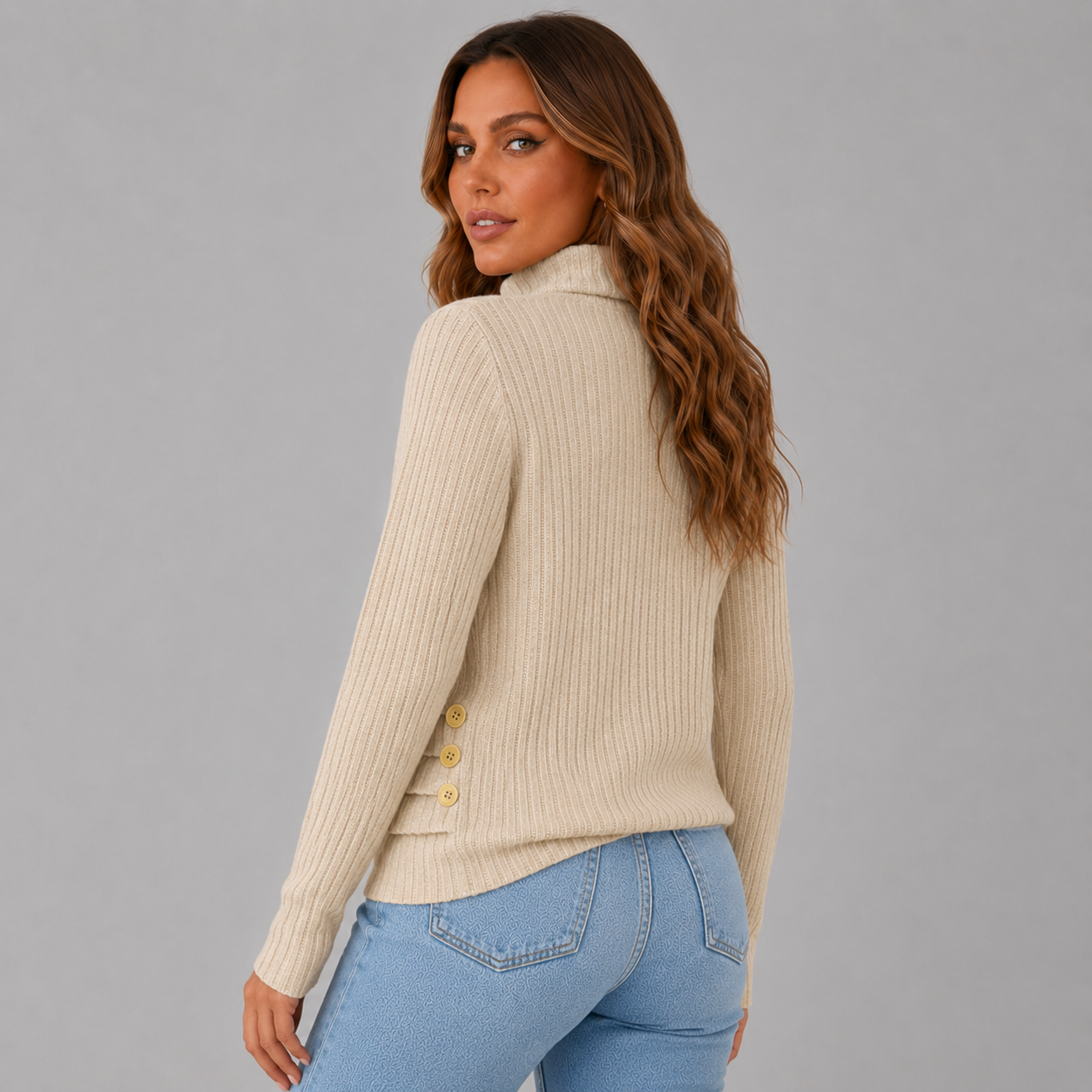 Dames Rollkragenpullover met Knopfdetail in stijlvol ontwerp. 3