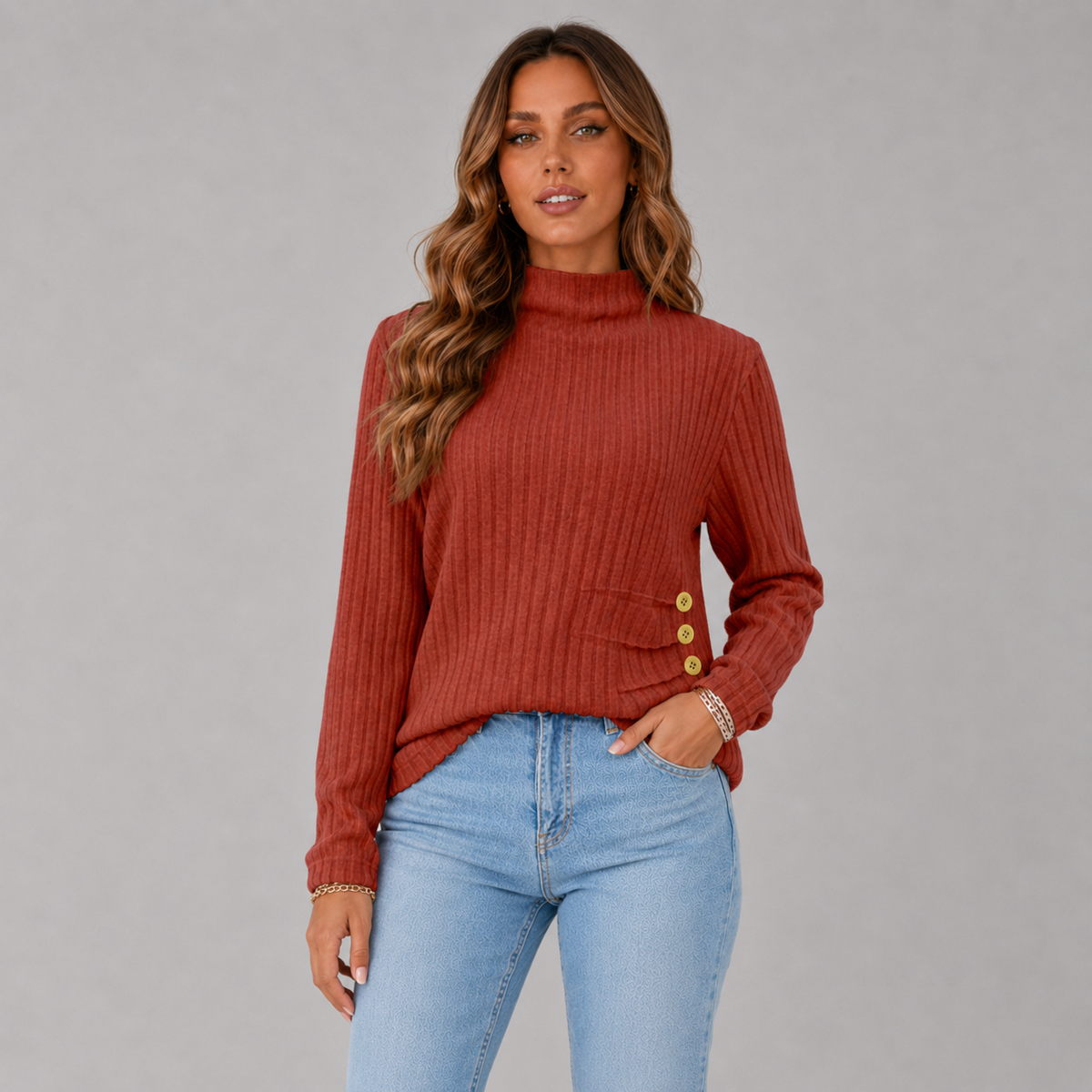 Dames Rollkragenpullover met Knopfdetail in stijlvol ontwerp. 4