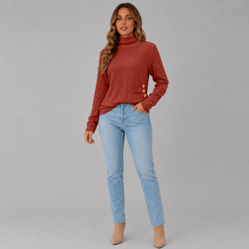 Dames Rollkragenpullover met Knopfdetail in stijlvol ontwerp. 5