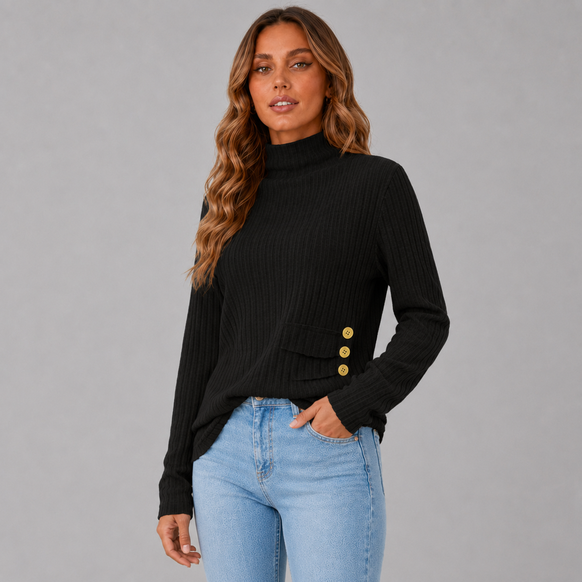Dames Rollkragenpullover met Knopfdetail in stijlvol ontwerp. 8
