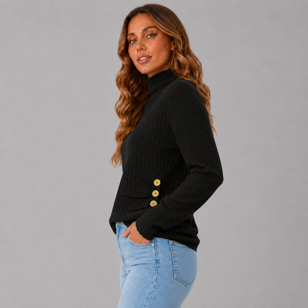 Dames Rollkragenpullover met Knopfdetail in stijlvol ontwerp. 9