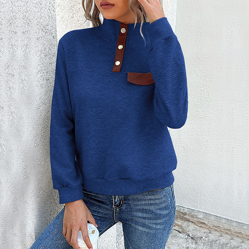 Elegante dames rollkragenpullover met knopfdetails in blauw. 7